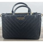 Guess Jania Society Quilted Medium Satchel Crossbody Black Logo Embossed NEW Photo 2