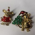 Lot Of 2 Costume Brooches Christmas Santa Claus Mouse / Rat With Tree Photo 7