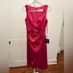 Mac Duggal 26625 SATIN RUCHED V-NECK FAUX WRAP LIPSTICK PINK MIDI DRESS sz 4 Photo 7