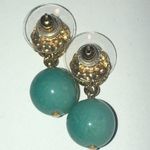 Liz Claiborne LCI Gold Tone Knot & Semi Precious Teal Beads Pierced Earrings Photo 1