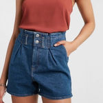EXPRESS Super High Waisted Paperbag Waist Denim Midi Shorts - Size 8 Photo 0