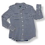 J. Crew Striped Silk Button Up Long Sleeve Shirt Blouse Blue White Small Photo 12