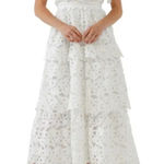 Endless Rose  White Lace Tiered Ruffle V Neck Maxi Dress Size L Photo 0