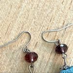 Blue lava rock and purple stone fish hook earrings Photo 5