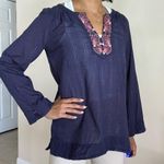 Lilly Pulitzer Navy Blue Lurex Stripe Coral Embroidery Tunic Top Size S Photo 10