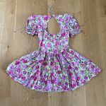 For Love & Lemons  Mini Dress Puff Sleeves Floral Silk Paulina Size S Purple Photo 3