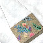 Bohemian Raffia Embroidered Envelope Clutch Silver Chain Crossbody Bag Tan Photo 5