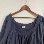 Old Navy  Womens Shirt Blouse Blue Floral Embroidered Smocked Back Size XXL Photo 2