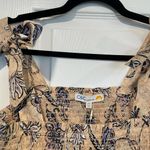 C&C California NWT  Size M Tan Blue Paisley Smocked Tank Top Bows Boho Peasant Photo 3
