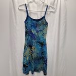 I.N. San Francisco Vintage Y2K Tropical Blue Leaf Print Spaghetti Strap Mini Dress USA Made Size M Photo 3
