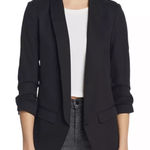 AQUA  Women’s Black Jacket, ruched sleeves, open front, lined, size small‎ Photo 0