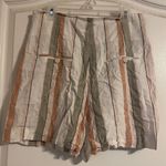 ZARA High Waist Linen Blend Striped Shorts M Vacation Travel Preppy Beach Photo 1