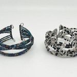 Handmade Lot of 2 Seed Bead Wire Braided Wrap Cuff Bracelets Hand Crafted Black Photo 0