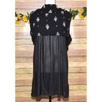 Entro Black Sleeveless A-Line Mini Dress L Floral Cream Embroidery High Neckline Photo 9