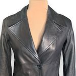 L’Univers Du Luxe Black Leather Longline Trench Coat Zipper Pockets Button Down Black Photo 1
