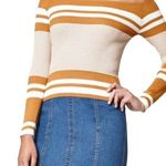 Kendall + Kylie Gold & White Striped Cropped On Off Shoulders Sweater ~ LARGE Photo 0