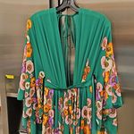 Michael Costello 💕💕 Plunging Kimono Dress ~ Green Floral Print Photo 8