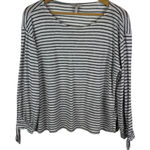 Joie 100% Linen Striped Tie Cuff Top Medium Coastal Nautical Lightweight Resort Photo 0