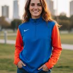 Nike NWT  Colorblock Long Sleeve 1/4 Zipper Sweatshirt Blue Orange Medium Photo 0