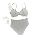 Good American NEW Glitter Sparkle Two Piece Swimsuit Bikini Silver 1 Small S NWT Photo 2