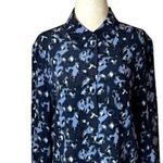 Equipment Shirt Women XS Blue Black Silk Leopard Print Collared Button Up Blouse Photo 0