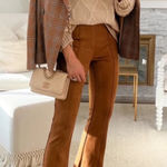 Spanx ‎ Faux Suede Flare Pants in Rich Camel Photo 0