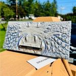 Brahmin  Melbourne Croc Embossed Leather Wallet Blue Gray Snap Closure Photo 0