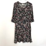 Kaileigh Gretta Greta Knit Dress Dark Green Pink Floral 3/4 Sleeve Bell Sleeve L Photo 2