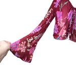 Free People  Of Paradise Floral Bird Tie-Front Bell Sleeve Sheer Crop Top Sz Med Photo 3