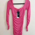 Club L London | Seductress Hot Pink Long Sleeve Square Neck Ruched Dress Size XXS Photo 4