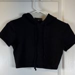 Lux LA  Sweatshirt Short Sleeve Hooded Crop Top Black Size Small EUC #5721 Photo 1