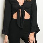 Black Ruffle Hem Tie Front Top Photo 0