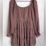 Anthropologie  By the River Brown Polka Dot smock babydoll Mini Dress tiered M Photo 1