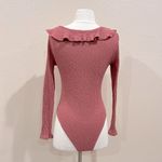 Altar'd State Altar’d State Rose Pink Ribbed Flutter Top Bodysuit Size Medium Photo 2