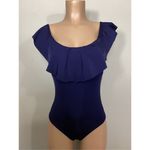 Trina Turk New. navy off shoulder ruffle top. Size 8. Retails $148 Photo 2