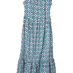 Lucky Brand Maxi Dress Long Smocked Tiered White Turquoise Ruffle Boho Medium Photo 0