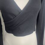 Brave Soul NWT‎  London Black Ribbed Wrap Crop Top Long Sleeve Collared Women's M Photo 2