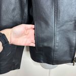 kim rogers Vintage 100% leather jacket zip up black animal print lining 90s Y2K small goth Photo 2