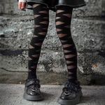 Thin Strappy Pattern Pantyhose,‎ Comfy Smooth Slim Footed Pantyhose One Size Black Photo 9