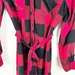BEACH LUNCH LOUNGE Black & Red Checkered Belted Front Button Shirt Dress Small Photo 7