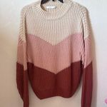 Lush Clothing Lush Cream and Pink Crew Neck Sweater Chevron Design Photo 0