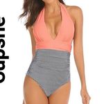 Cupshe  Peach Plunge Halter One Piece size large 8/10 Photo 0