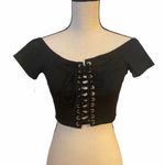 by the way. NWT black lace up front M crop top. Photo 0