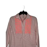 J.Crew Women's Top Shirt Embroidered Striped Long Cuffed Sleeve Button Pink XS Orange Photo 4