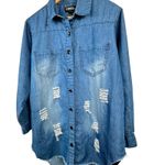 Thrill Jeans Distressed Denim style Oversized Tunic Shirt 2X Lagenlook Chambray Blue Photo 4