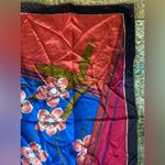 Vintage Golden Camel silk white floral hand rolled large square head wrap scarf Blue Photo 2