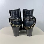 JustFab Iliana Black Faux Leather Block Heel Chain Wrap Detail Ankle Booties 8 Photo 4