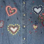 Bobbie Brooks Woman's Med (8/10) Embroidered Floral & Hearts Denim Button Up VTG Blue Photo 2
