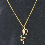 Source Unknown Unique Multi Color Crystal/Rhinestone Snake Gold Tone Heart Link Chain Necklace Photo 1