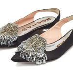 ROCHAS Black Satin Slingback Toe Crystal Rhinestone Made in Italy Size 40/ 9 9.5 Photo 0